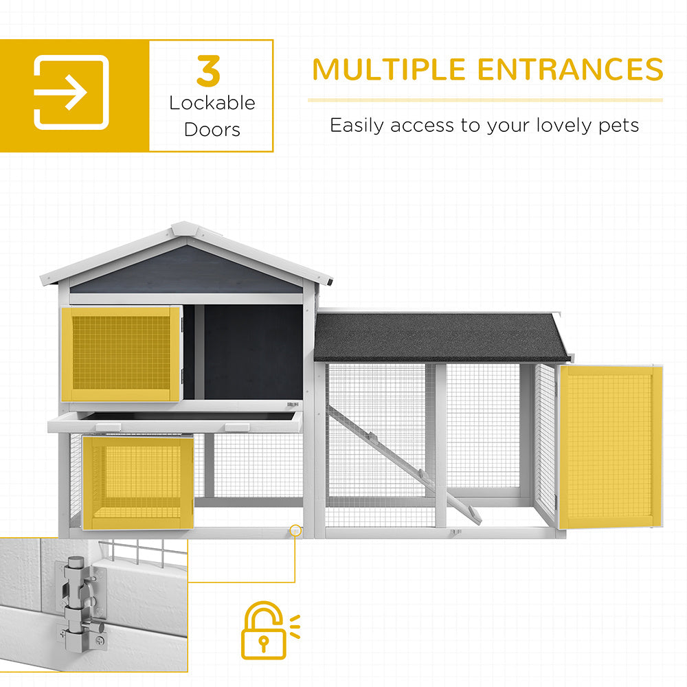 58inch Wooden Rabbit Hutch With Run, Removable Tray, Asphalt Roof, Lockable Doors And Ramp, Gray
